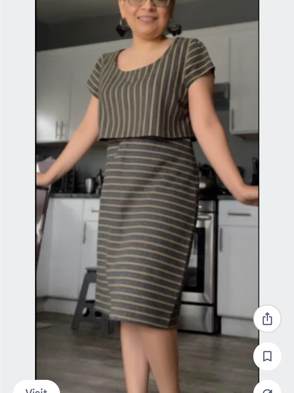 Emma & Michele Olive Green Dress with Tan Stripes